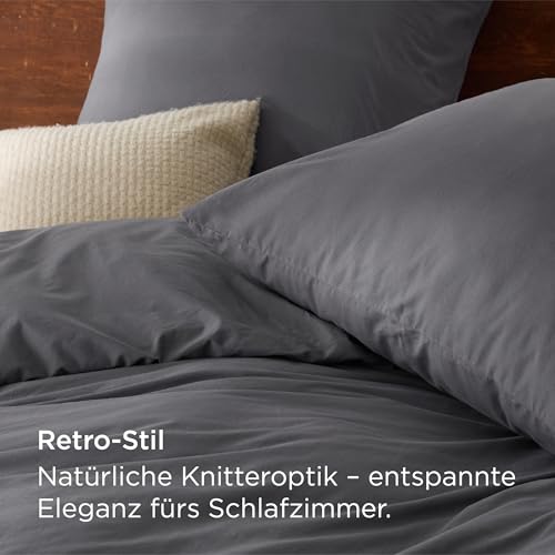 BEDSURE Bettwäsche 155x220 Baumwolle 3teilig - Anthrazit, 2 Kissen 80x80 cm – Ansicht 4
