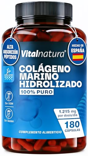 Colágeno Marino Hidrolizado 100% Puro 180 Cápsulas – Fórmula Premium para Articulaciones, Cartílagos, Recuperación Muscular y Huesos – Alta Absorción – Apoya Piel, Cabello y Uñas – Vitalnatura