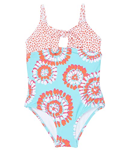 Image of Hatley Girl's Painted Mandalas Tie Front Swimsuit (Toddler /Little Kids /Big Kids) Blue 3T (Toddler)