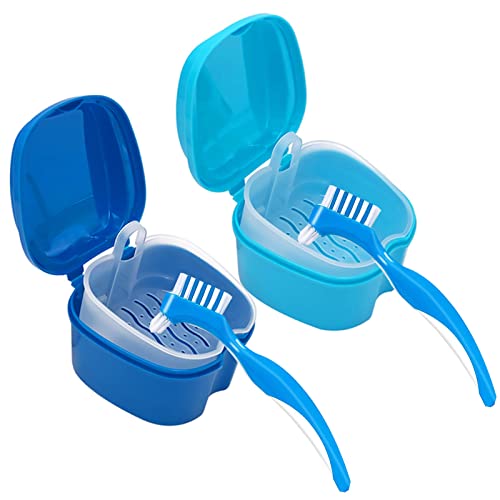 Boîte pour prothèses dentaires avec panier égouttoir et kit de brosses de soins bucco-dentaires