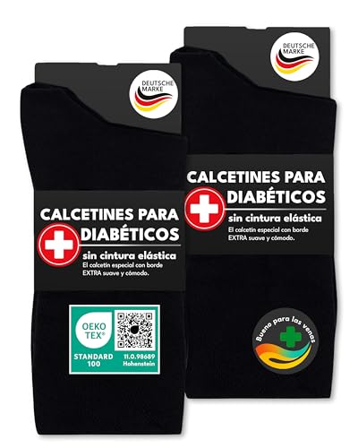 sockenkauf24 Calcetines Diabéticos 97% Algodón (43-46 Negro)