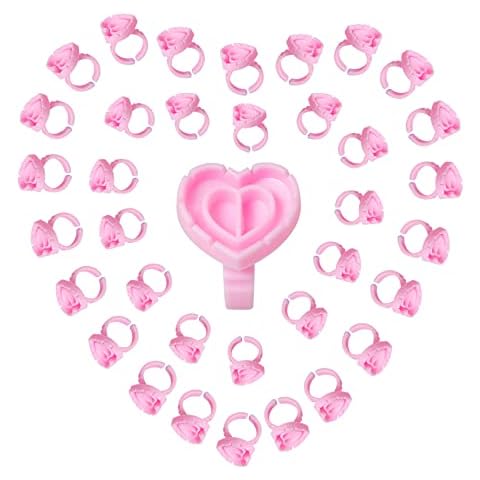 Kailund 200Pcs Glue Rings for Eyelash Extensions, Lash Glue Rings Holder Smart Glue Cups Heart Shape Lash Fan Blossom Glue Cups for Lash extension Supplies, Nail Art, Tattoo - Pink Cover