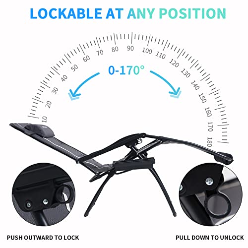 Amopatio Xxl Oversized Zero Gravity Chair, 33" Width Padded Lounge Chairs For Outside, Folding Reclining Camping Chair For Patio Pool Porch Deck Beach, Dark Grey #TOP1