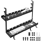 IMILLET ケーブルトレー 伸縮 ワイヤーケーブルトレー 配線隠し ケーブル収納 幅28.5-55cm 耐荷重20㎏ デスク 収納 穴あけ不要 アップグレードモデル 炭素鋼 デスク下 収納 ケーブル & ルーター収納 ラック 配線 整理 新型 天板0.1〜5.5cm設置可能 机の下 収納 配線トレー コンセント収納 取付簡単 日本語取扱説明書付き 黑 二重構造