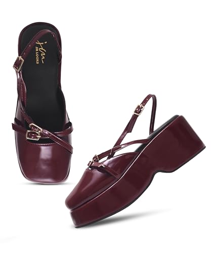 JM LOOKS Women’s Platform Sandals – Square Toe Buckle Strap Chunk...