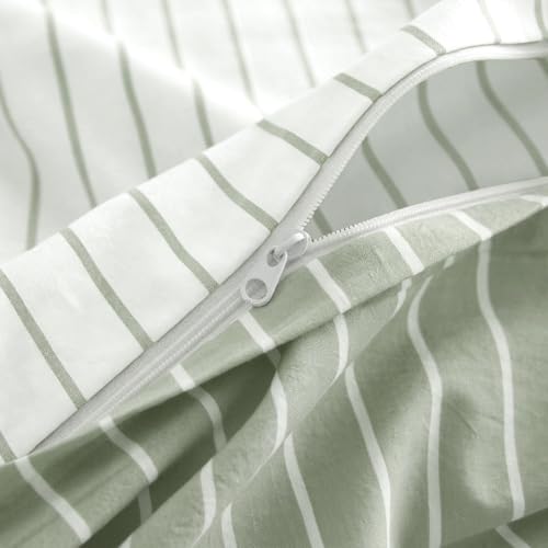 Image of Nayoroom Striped Duvet Cover Queen Reversible Green White Stripe Bedding