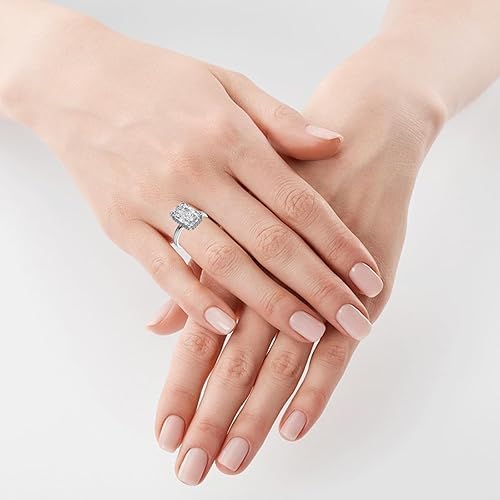 5CT Radiant Cut Lab Created Diamond Wedding Simulated Band, D Color VVS1 Clarity 18K White Gold Plated Ring for Women Engagement Anniversary Promise Silver Ring