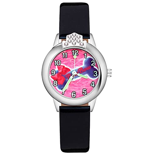 Reloj de niña Dibujos Animados Lindo Hueso Cristal Estilo Relojes Estudiante Niñas Cuarzo Correa de Cuero Reloj de Pulsera Reloj Relojes para niñas (Color : Black)