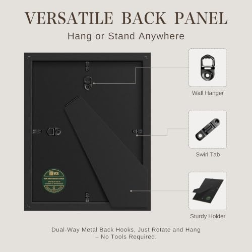 Image of VCK 8.5x11 Picture Frame Set of 9, Black Wood 8.5 x 11 Photo Frames for Wall Mounting Horizontally & Vertically