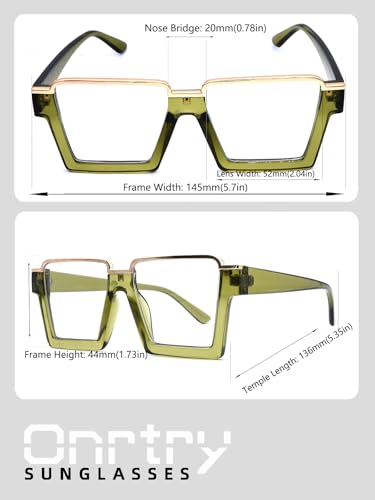 Image of Onrtry Oversized Square Blue Light Glasses for Women Men Fashion Semi Rimless Glasses Non Prescription Eyeglasses