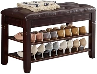 ZIRKOOON Shoe Storage Bench, Entryway Shoe Rack with Fiberleather Seat 2-Tier Lift Top Organizer Wooden Shoe Bench for Entryway Hallway Living Room (Dark Brown 31.5x13.8x18.9'')