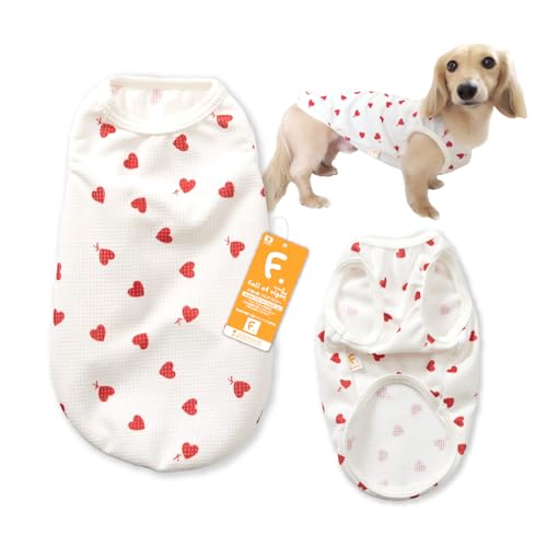 小型犬 ワッフル ハート柄 タンクトップ 抜け毛対策 犬の服 フルオブビガー 3/レッド NML