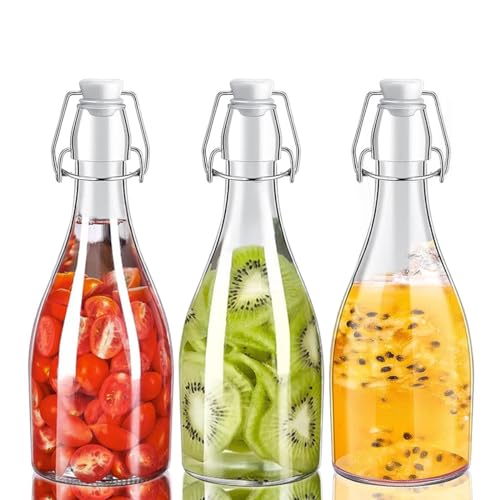 HZIYOU Botellas de vidrio transparente con tapas, paquete de 3, para fermentación de kombucha, elaboración de cerveza, jugos, leche o ponche de huevo, recipiente de vidrio para almacenamiento de