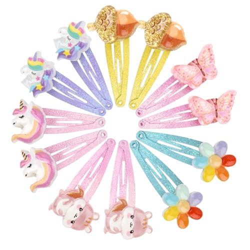 12 Stück Haarspangen Mädchen Glitzer, 6 Farben Haarspange, Schmetterling Regenbogen Blumen Haarklammer, Süße Haarschmuck Haarklammern Haarclips für Kinder Damen Geburtstag Geschenk