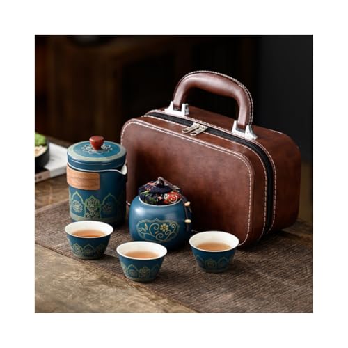 【Auyyhui】番茶器セット マルチ ティーセット 陶磁茶具セット 陶器 ティーポット ティーカップ 急須 湯呑みセット 旅行 収納バッグ付き 和風急須 エレガントデザイン I