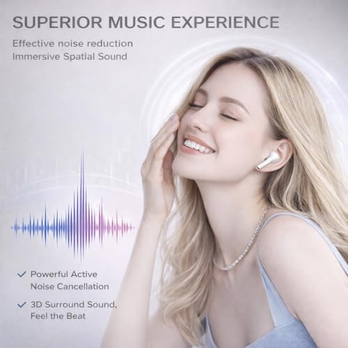 Image of Wireless Earbuds (2nd Gen), Active Noise Cancellation, Bluetooth 5.3, High-Fidelity Sound, IPX7 Waterproof, 40-Hour Playtime, Wireless in-Ear Ear Buds Pro 2 for Apple iPhone /Android, White