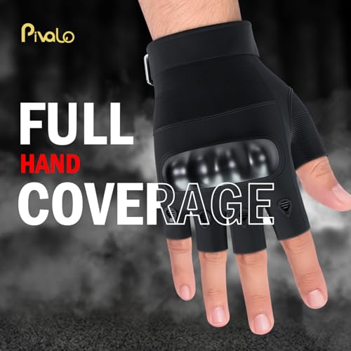 Image of Pivalo Half Finger Bike Riding Gloves with Strong Protective Shells Anti-Skid Surface Breathable Material Glove for Motorcycle Cycling Climbing Mountaineering (Black, XL)