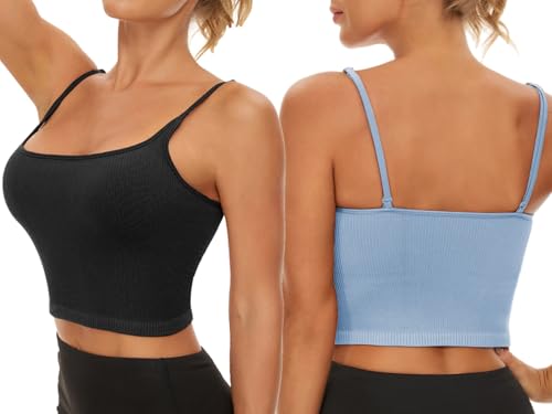Image of Chilylori Seamless Sports Bra Cropped Tank Top with Adjustable Strap 2 Pack