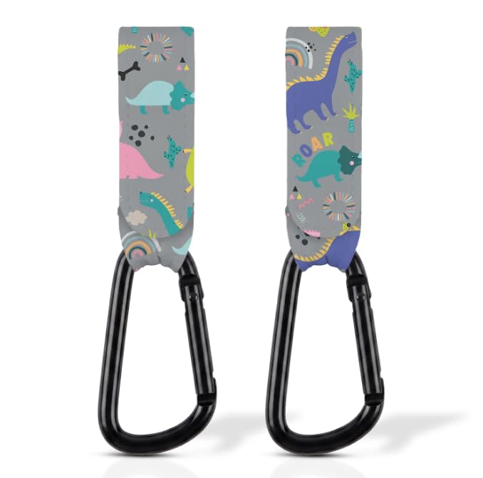 Tiddler Pram Stroller Clips Hooks, Dinky Dinos Carabiner, Set of 2