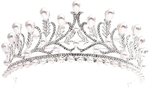 Corona nupcial de hojas con diamantes de imitación y perlas: joyería nupcial para novias