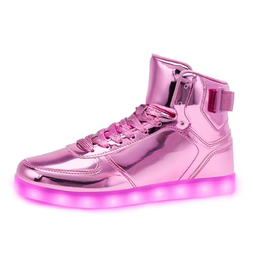 OEKLA Unisex LED Light Up Shoes Fashion High Top LED Sneakers USB Rechargeable Glowing Luminous Shoes for Men Women Teens (Pink Adult Men 10.5 Numeric US Footwear Size System Medium)