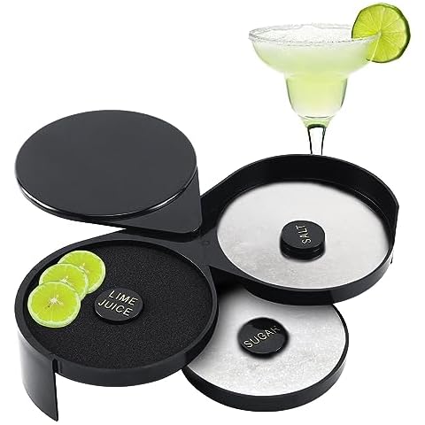 Homend Margarita Salt Rimmer Bar Quality Rimmer 3-Tier Rotating Trays Salt Sugar Lime Juice Bar Rimmer Great for Margaritas & Cocktails Cover