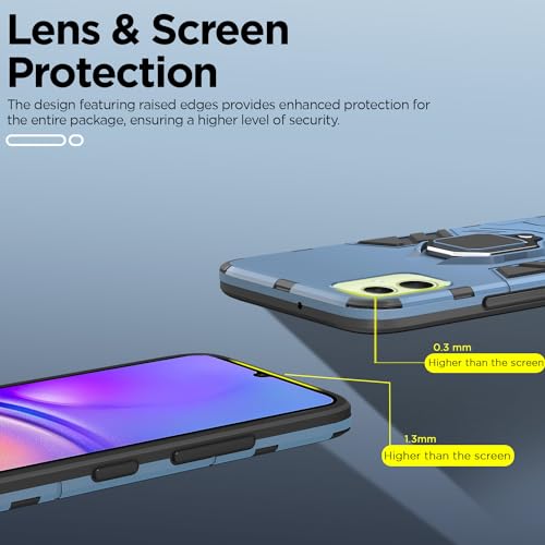 Image of Pikkme Back Cover | D5 Tough Armor Bumper | 360 Protection Case | Ring Holder Stand Case for Samsung Galaxy A05 / M05 / F05 (Blue)