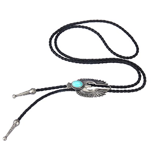 Image of GelConnie Bolo Tie for Men Women Western Cowboy Turquoise Leather Necktie | Natural Stone Bolo Tie Necklace for Women Rodeo Cowboy Leather Necktie Native American Western Cowgirl Ties Adjustable Cord