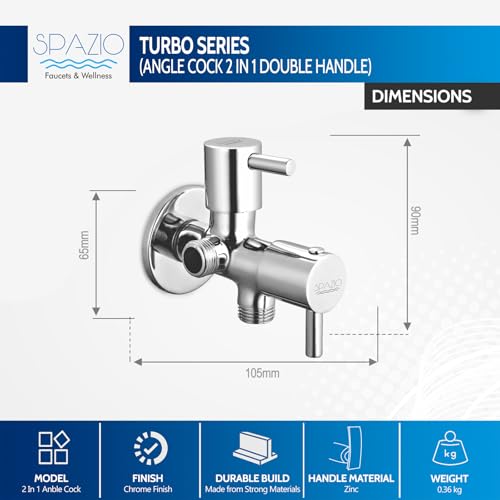 Image of Spazio Turbo Series 2 in 1 Angle Cock Silver | Angle Valve | 2 Way Angle Cock (Pack of 1) For Bathroom /Wash Basin Taps With Wall Flange Angle Valve Faucet (Wall Mount Installation Type)
