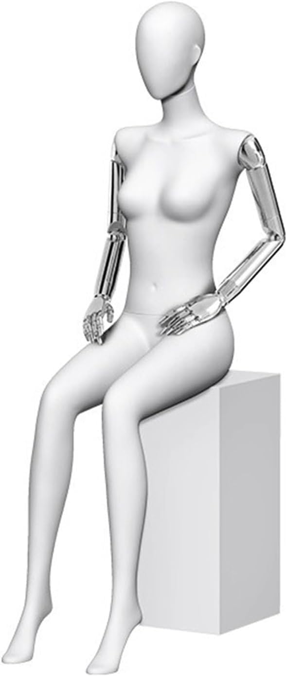 CONGRUI Female Retail Mannequins With Chairs, Rotating Electroplating Arm And Head Detachable Manikin(Silver)