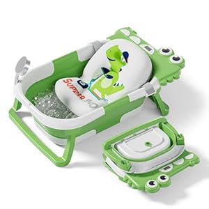 Babybad, opvouwbaar, 3 treden, met antislip badkussen/badkuip met thermometer, voor controle van de watertemperatuur, vanaf geboorte tot 2 jaar, 5 kunststof ballen gratis