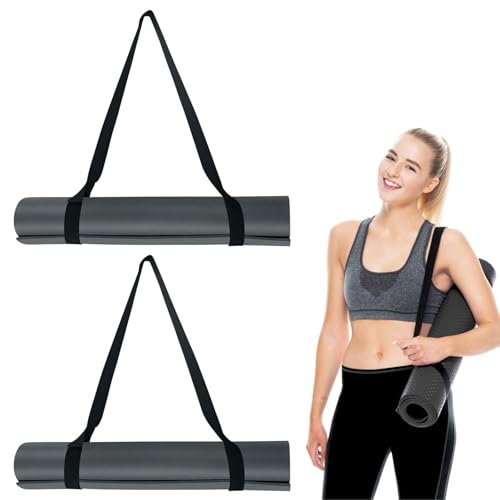 LUFFLOK 2 Pièces Sangle Tapis Yoga, Noir Sangle Réglable, Yoga Ma...