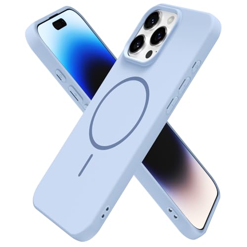 Coque en silicone pour iPhone 14 Pro fine et magnétique en gel bleu clair