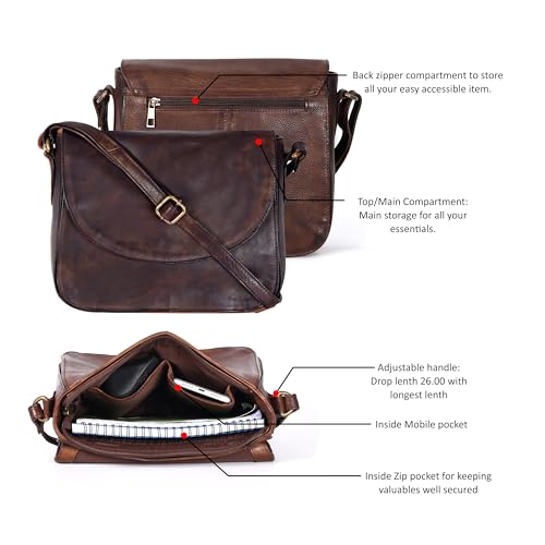Image of Genuine Leather Shoulder Crossbody Purse For Women with Adjustable Strap, Mobile Pocket & Outside & Inside Zipper