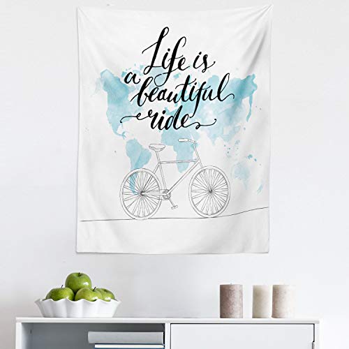 Lunarable Saying Tapestry, Life is a Ride Words with Watercolor World Map