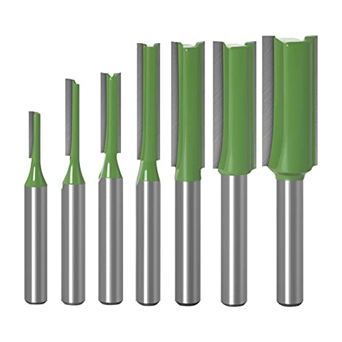 Router-Bit Set 1/4"Shank-Straight Cut Coohlyee 7 Pcs Router Bits Set Carbide Tipped Double Flute Straight Cut Router Bits Straight Bit For Trimming Cutter Cut Dia 1/8" 5/32" 3/16" 1/4" 5/16" 3/8" 15/32" #TOP1
