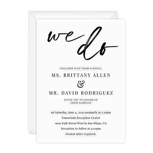 Canopy Street Personalized We Do Invitations / 25 Custom Modern Wedding Invites With White Envelopes / 5