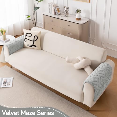 Image of HOKIPO 'Velvet Maze' Premium Anti-Slip Sofa Armrest Covers| 1 Pair - Light Grey (AR-6278-LGRY-L*2)