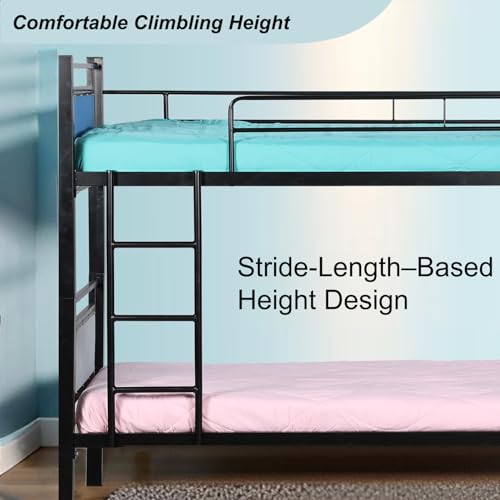 Image of Spacecrafts Adult Bunker Cot | Metal Bunk Bed Frame with Ladder | Mild Steel | Sturdy Guardrails | Space-Saving Design | Frame only | Mattress Not Included (Size: L:202, W:99, H:167 CM)