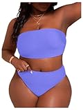 WDIRARA Women's Plus Size Textured Bandeau Bikini 2 Piece Set Summer High Waist Strapless Swimsuit Bathing Suits Violet Purple 2XL