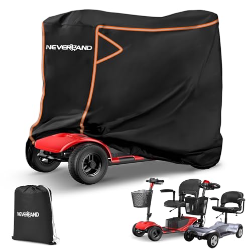 NEVERLAND Mobility Scooter Cover Waterproof - Heavy Duty 420D Electric Scooter Storage Cover Fit up to 49 inch 3 or 4 Wheel Mobility Scooters from Dust Rain Sun-Reflective Strips Buckles Storage Bag