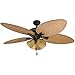 Honeywell Ceiling Fans Palm Valley, 52 Inch Tropical Indoor Outdoor Ceiling Fan with Light, Pull Chain, Three Mounting Options, 5 Palm Leaf Blades, Reversible Motor - 50506-01 (Bronze)