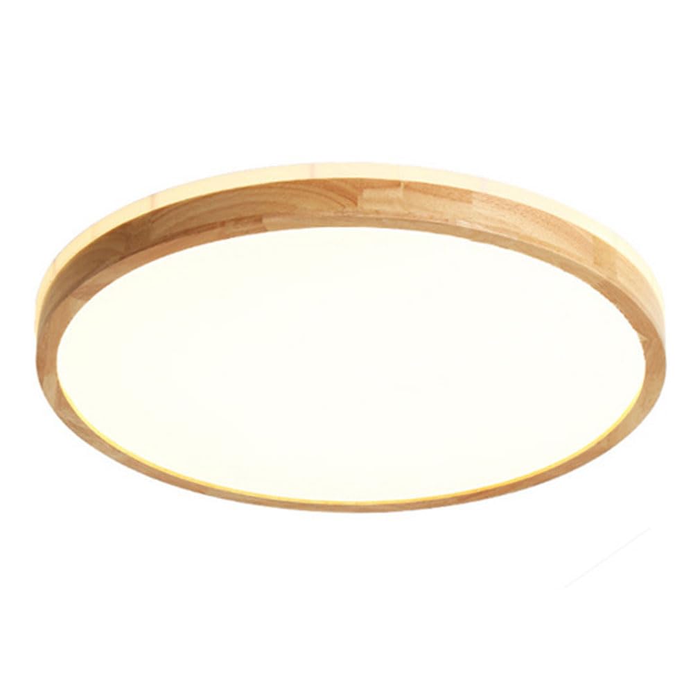 JXYDJH Hallway Lighting Fixture Oak Finish with Sidelight LED Warm Ceiling Lamp Flush Mount Ceiling Light, with Acrylic Lampshade Adjustable 3 Color Solid Wood Round Ceiling Lights for Entryway 36W