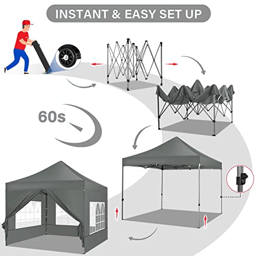 Image of COBIZI 10x10 Pop Up Canopy Tent with 4 Sidewalls,Heavy Duty Canopy,Gray