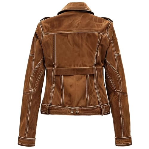 Salaar & Co Women's Brown Genuine Suede Trucker Leather Jacket, Button-up Style, Lightweight Design2