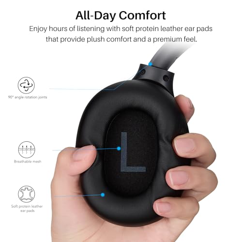 TOZO HT3 Hybrid Noise Cancelling Headphones, 90H Playtime Wireless Over Ear Bluetooth Headset, Spatial Audio AI Chat with 5 Mics, Supports Dual Connection and USB-C Input, with 32 EQ Music Modes - Image 4
