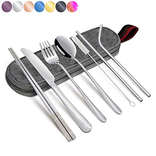 Annvchi Travel Camping Cutlery Set - Portable Silverware Set with Case and Straw
