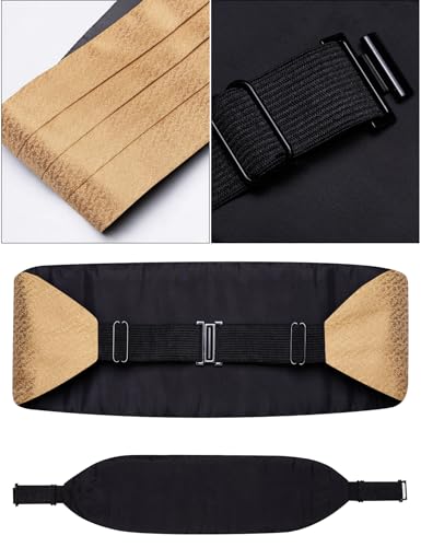 Image of Paisley Floral Tuxedo Cummerbund Bow Tie Pocket Square Set for Men | 3-piece set:cummerbund,bow tie&pocket square.Adjustable back for comfort.Silk blend,wedding,proms,black tie&formal events.
