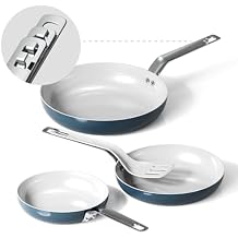 Ceramic Frying Pan with Floating Stackable Design - Non Stick Frying Pans 3pc 8/9.5/11" with Spatula, Non Toxic Cookware, PFAS/PTFE/PFOA-Free, All Cooktops, Oven & Dishwasher Safe