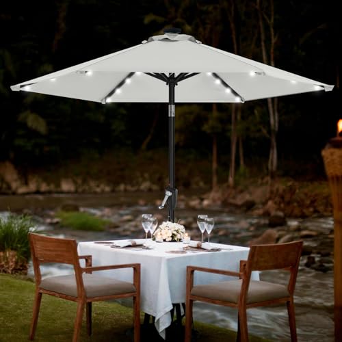 Image of MASTERCANOPY 7.5ft Patio Umbrella with Solar Lights, Light Gray